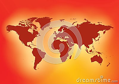 Bright red background with dark red map of the world - vector Vector Illustration