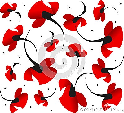 Bright red passionate valentine poppy flower pattern on white background. Symbol of wild beauty, love, passion, pleasure. Vector Illustration