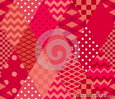 Bright red patchwork pattern. Seamless print for fabric, textile, wrapping paper. Vector Illustration