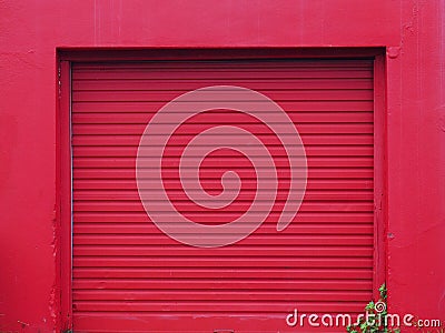 Bright Red Roller Door Stock Photo