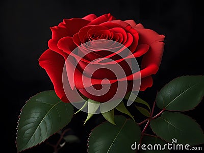 Bright Red Rose In Dark Background .Ai Generated Stock Photo