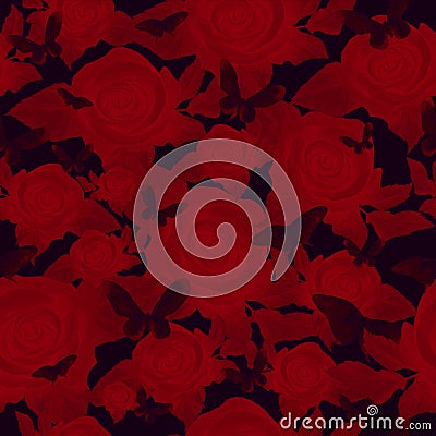 Bright red rose on a dark background, seamless pattern Stock Photo