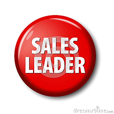 Bright red round button with word `Sales leader` Stock Photo