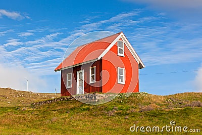 Bright Red Siding House in Iceland Stock Photo