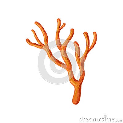 Bright red soft coral. Plant of tropical waters. Detailed cartoon style marine item. Decorative object for aquarium Vector Illustration