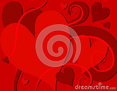 Bright Red Valentine's Day Hearts Swirls Cartoon Illustration