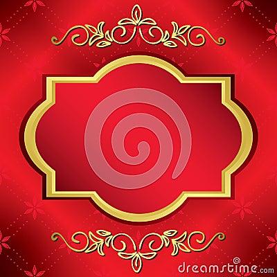 Bright red vector card with center gold frame Vector Illustration