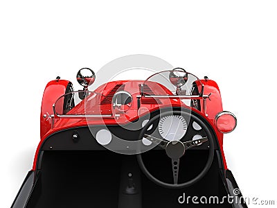 Bright red vintage open wheel sport racing car - driver seat view Stock Photo