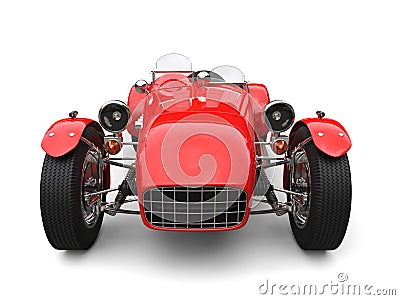 Bright red vintage open wheel sport racing car - front view closeup shot Stock Photo