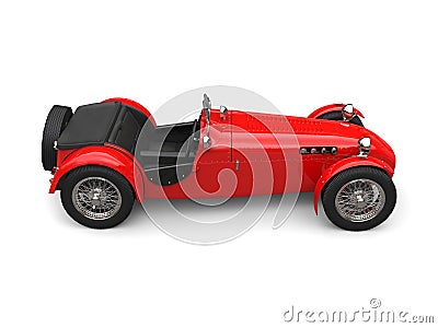Bright red vintage open wheel sport racing car - top down side view Stock Photo