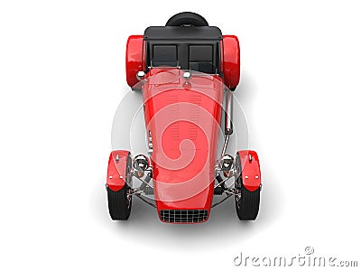 Bright red vintage open wheel sport racing car - top down view Stock Photo