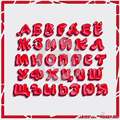 Bright red volumetric letters of irregular shape, the entire Russian alphabet Vector Illustration