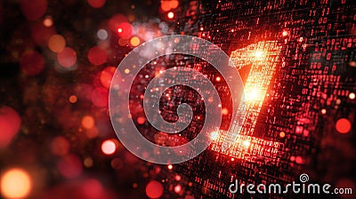 Digital representation of the number one in a vibrant binary code landscape with glowing particles in a dark setting Stock Photo
