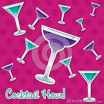 Bright retro cocktail sticker card Vector Illustration