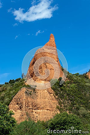 Bright rock peak at the Las Medulas historic gold mining site on a sunny day Stock Photo