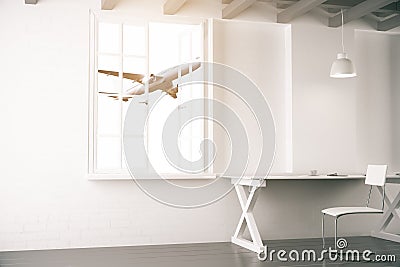 Bright room with airplane view Stock Photo