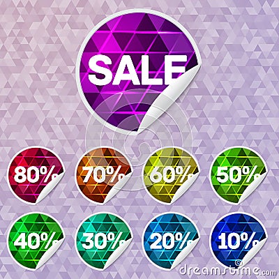 Bright sale stickers with triangle lighting inside Vector Illustration