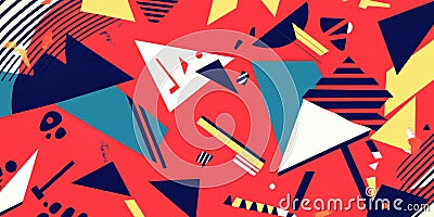 A bright scarlet red background featuring geometric, triangular shapes that overlap and form a Stock Photo