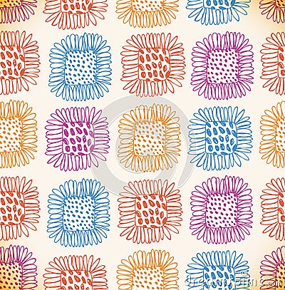 Bright seamless floral pattern. Decorative cute background with sunflowers. Hand drawn doodle texture Vector Illustration