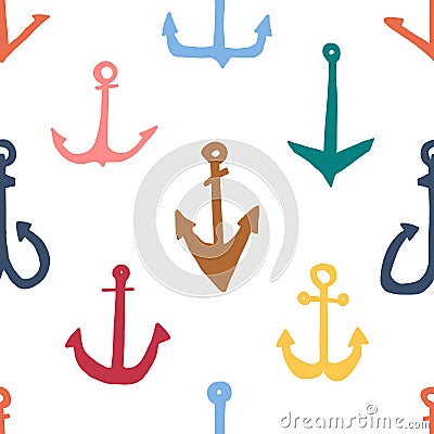 Bright seamless pattern anchor sketch hand drawn. Vector Illustration