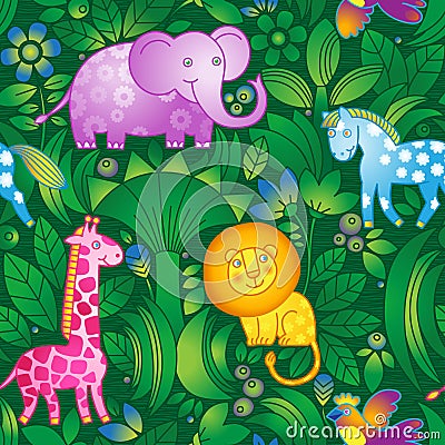 Bright seamless pattern with animals. Vector Illustration