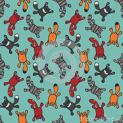 Bright seamless pattern with cute cartoon cats Vector Illustration