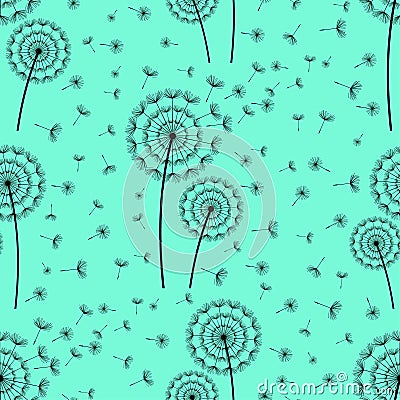 Bright seamless pattern with dandelions fluff Vector Illustration