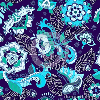 Bright seamless pattern in paisley style Vector Illustration