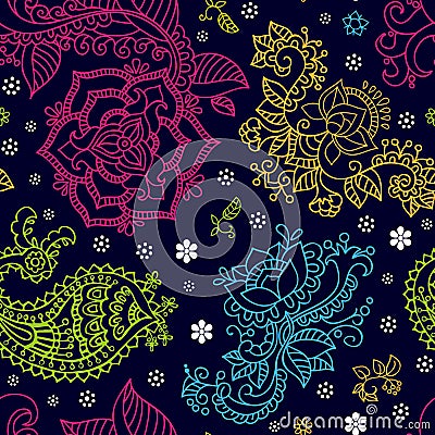 Bright seamless pattern in paisley style Vector Illustration