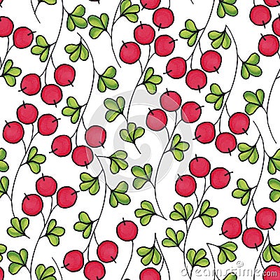Bright seamless pattern with red berries and green leaves Stock Photo