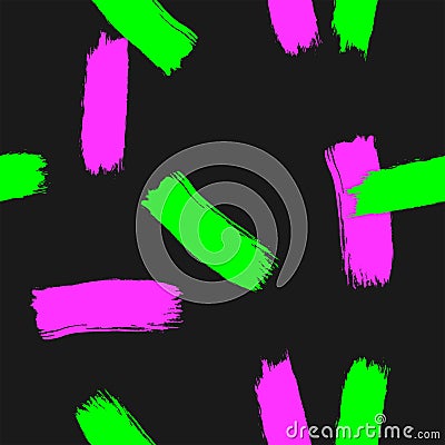 Bright seamless pattern with repeated brush strokes. Grunge, paint, watercolor. Neon colors. Vector Illustration