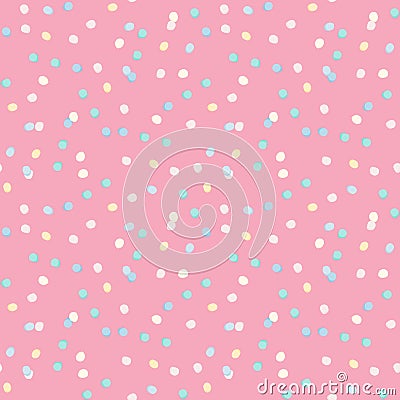 Bright seamless polka dot pattern with pink background. Blue and white colored dots Cartoon Illustration