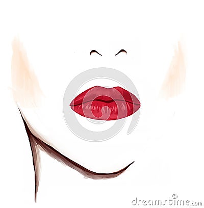 Bright sensual lips on blank face. Stock Photo