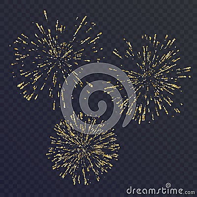 Bright set of three elements, fireworks on dark background. Vector illustration Vector Illustration