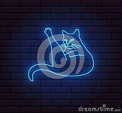 Bright shihing neon cat sign. Editable color and brightness. Vector. Vector Illustration