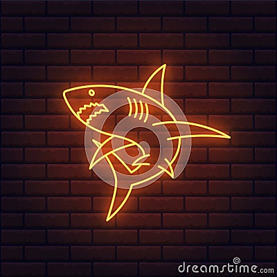 Bright shihing neon shark sign. Editable color and brightness. Vector. Danger, sports, sea, bar Vector Illustration