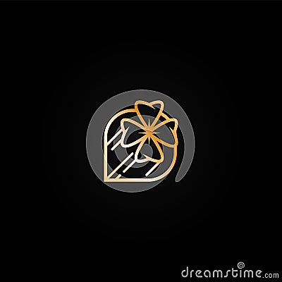 Bright shiny golden casino logo icon with four leaf clover. Vector Illustration
