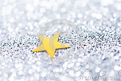 Bright silver lights sparkling background with star. Chrismas background Stock Photo