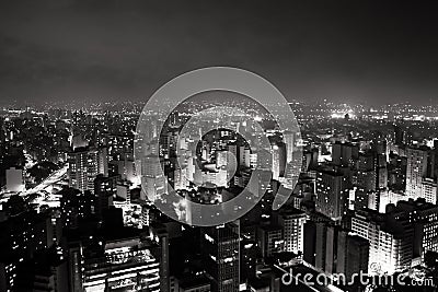 Bright skyline of the city of Sao Paulo, Brazil`s largest city, during the evening/night. Stock Photo