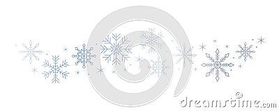 Bright snowflakes and stars border isolated on white background Vector Illustration