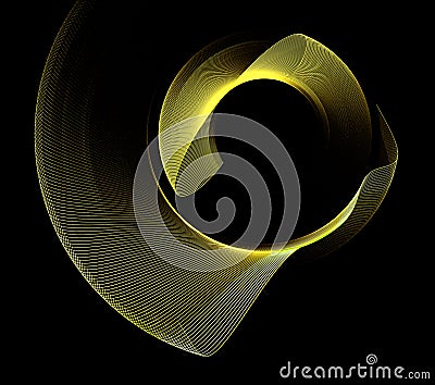 Bright solar wavy rounded elements are located one in the other and form a frame on a black background. Graphic design element. 3d Cartoon Illustration