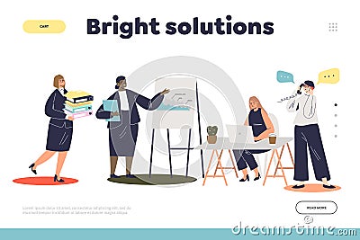 Bright solutions concept of landing page with successful businesswomen team Vector Illustration