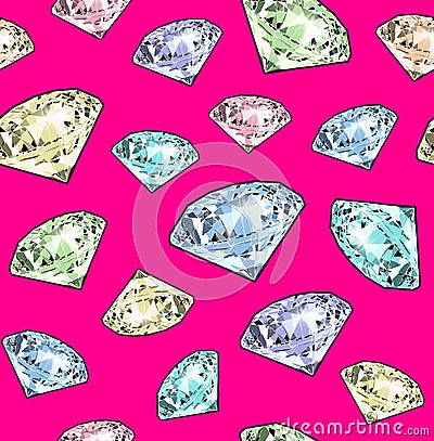 Bright sparkling brilliant on a pink background. Seamless pattern. Realistic graphic illustration Cartoon Illustration