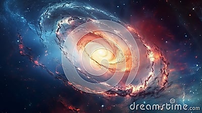 Bright spiral of galaxy outer deep space, Universe filled with stars, nebula and galaxy background. Stock Photo