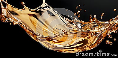 Bright splash of golden liquid on a black background Stock Photo