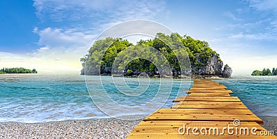 Bright spring scenery of Krabi island pig Photomontage adds beauty to the beauty of natural conceptual backgrounds Stock Photo