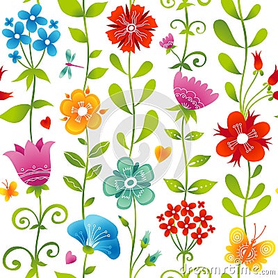 Bright spring seamless pattern with flowers. Vector Illustration