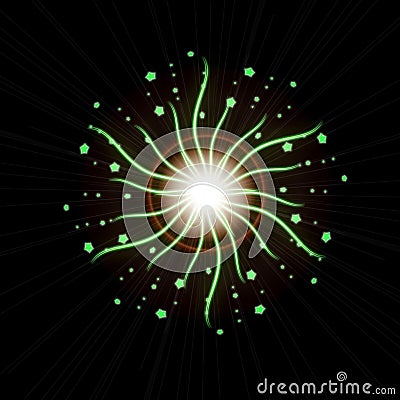 Bright Star Burst Light Effect with Glittering, Glowing Sparkles - Nebula Flare and Glare Stock Photo