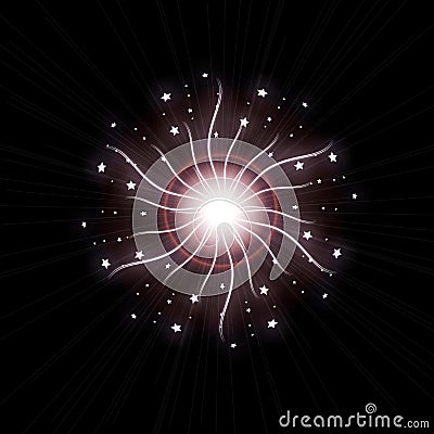 Bright Star Burst Light Effect with Glittering, Glowing Sparkles - Nebula Flare and Glare Stock Photo