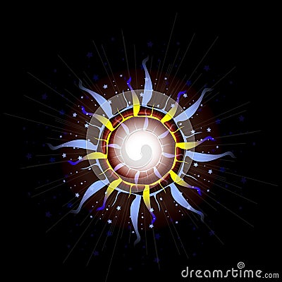 Bright Star Burst Light Effect with Glittering, Glowing Sparkles - Nebula Flare and Glare Stock Photo